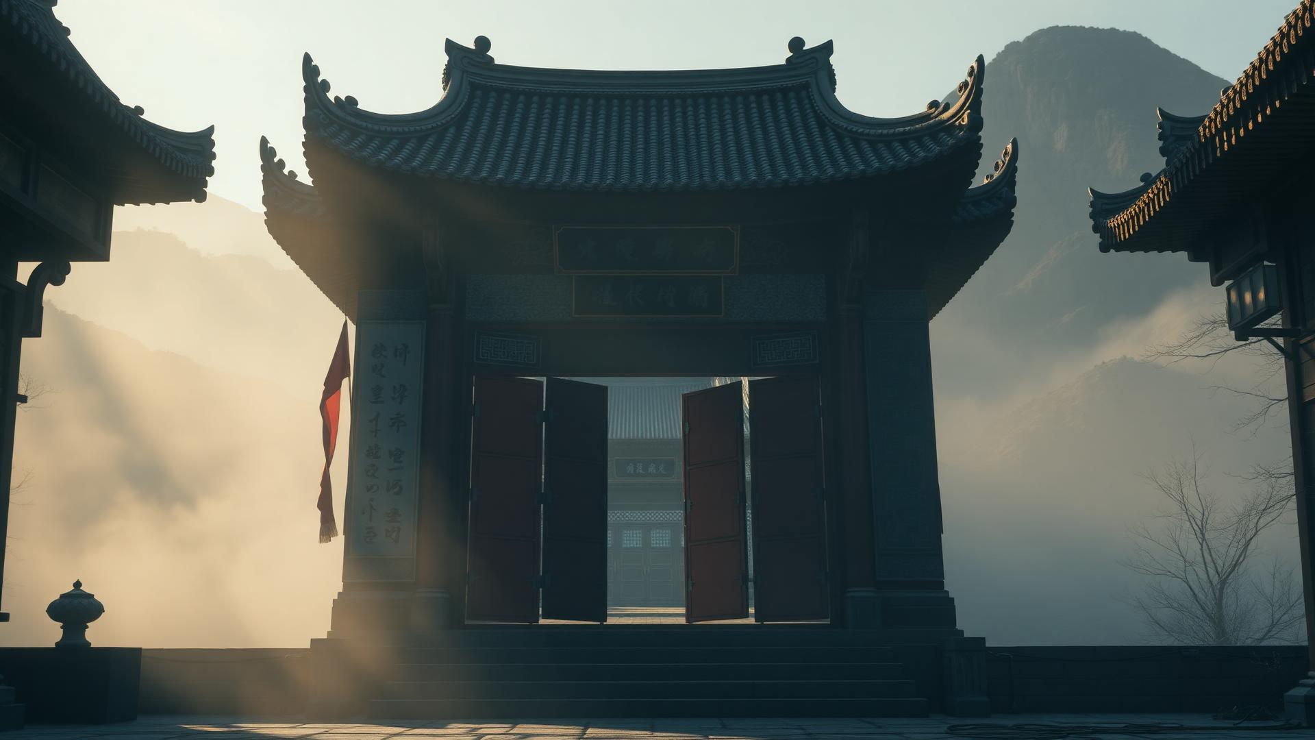 Shaolin temple gate at dawn